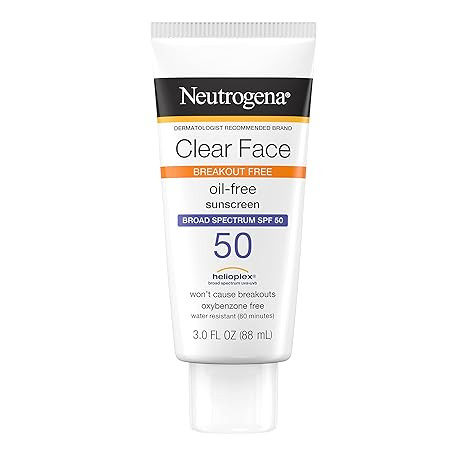 Kem chống nắng Neutrogena Face, phổ rộng SPF 50 Clear Face, Sữa dưỡng da không gây mụn, Không chứa hương liệu và oxybenzone, Không gây mụn, 3 Fl. Oz