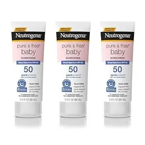 Kem chống nắng khoáng chất Neutrogena Pure & Free Baby có chỉ số chống nắng phổ rộng SPF 50 & Kẽm oxit, chống nước, không gây dị ứng & không gây cay mắt cho bé, 3 fl. oz, 3 gói